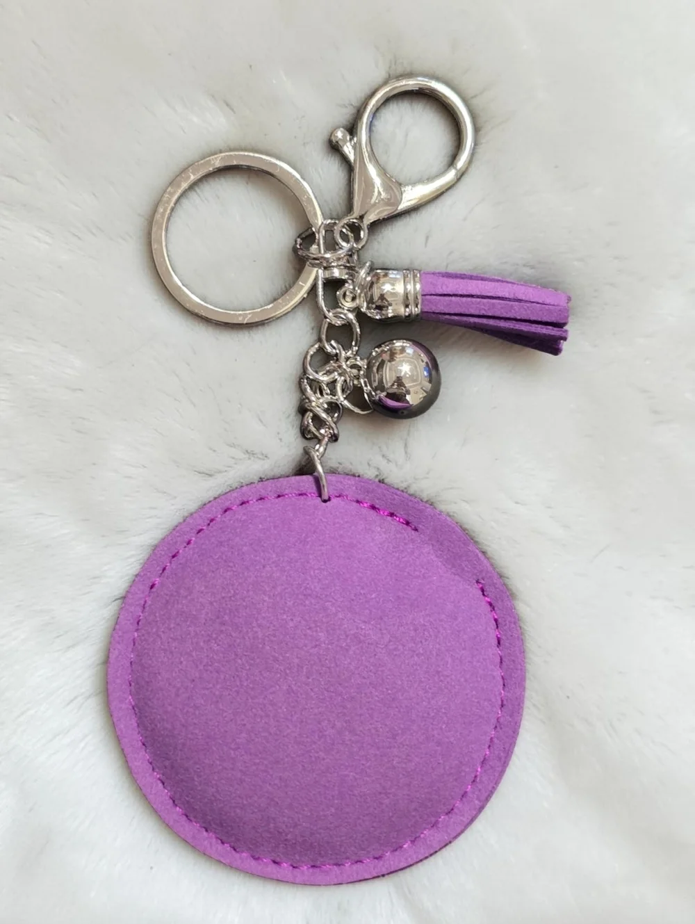 Purple BTS ARMY Rhinestone With Tassel Keychain KPop Bag Charm Silver Hardware